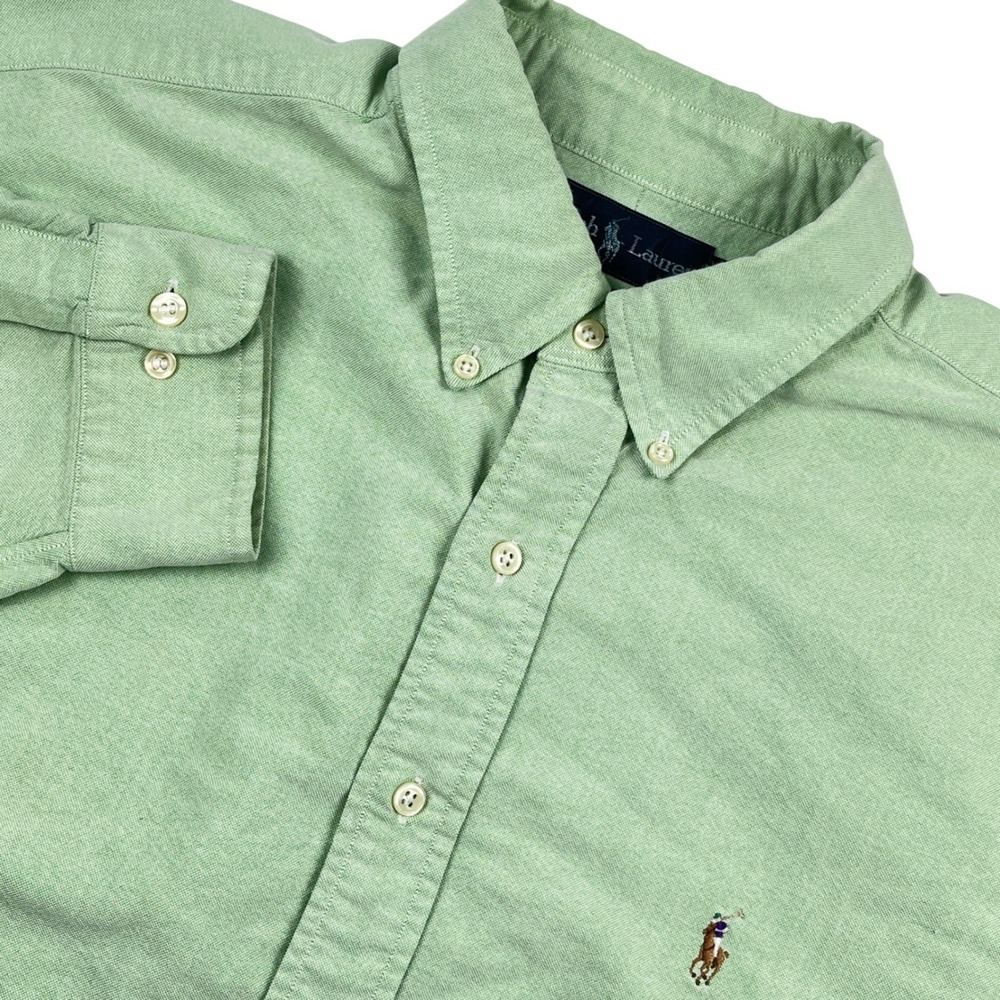 Ralph Lauren Classic Oxford Button Down Shirt 17.5 32/33 Green Long Sleeve Flesh